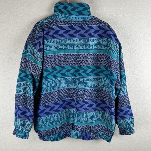FUDA International Vintage Silk Windbreaker Jacket - Purple Geometric - Picture 2 of 10